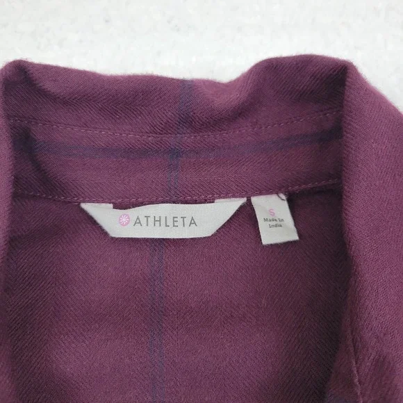 Athleta Shirt Womens Small Purple Cassis Heat-Tech Flannel Long Sleeve Plaid Top - Picture 3 of 9